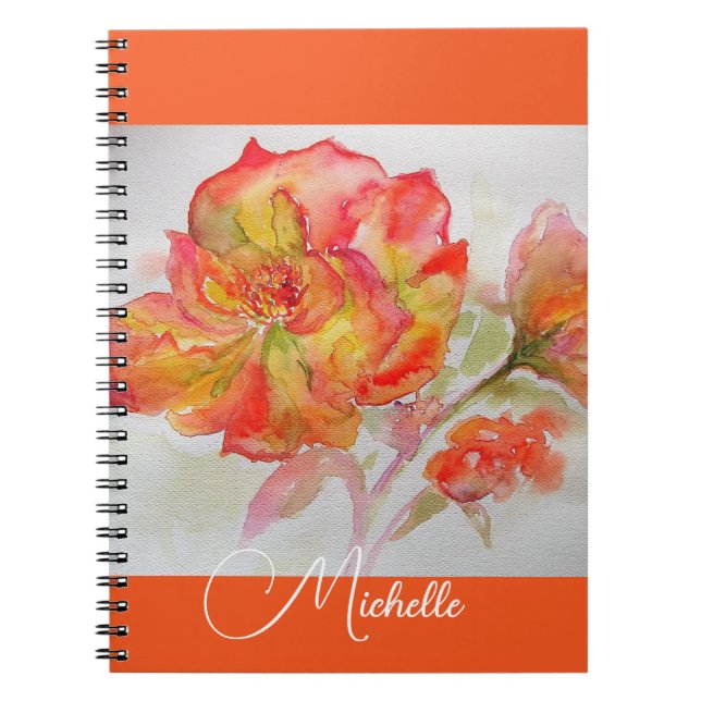 Orange Rose Watercolor Apricot Girls Notebook (Front)