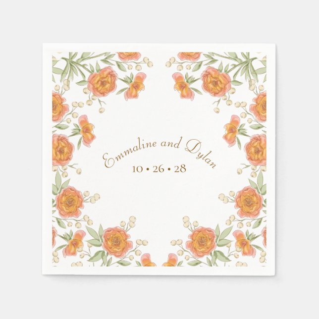 Orange Rose Wedding Napkin (Front)