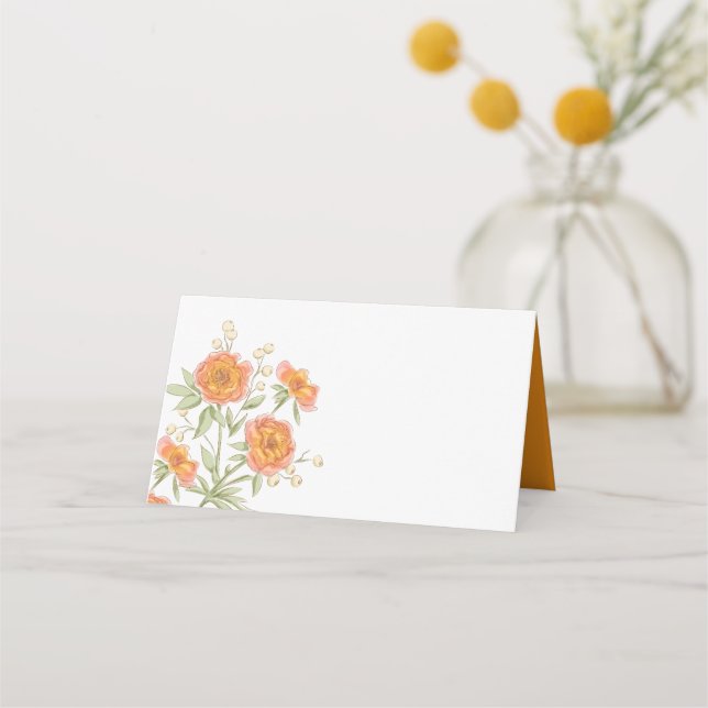 Orange Rose Wedding Place Card (Front)