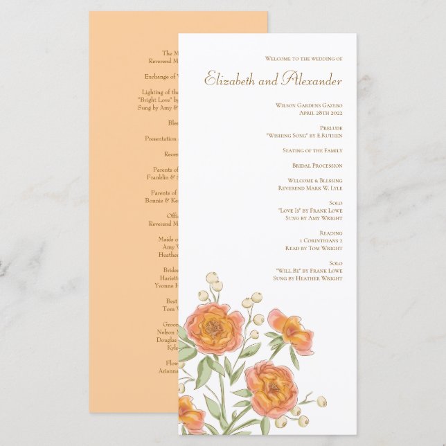 Orange Rose Wedding Programs (Front/Back)