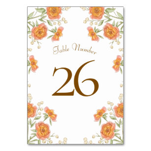 Orange Rose Wedding Table Number