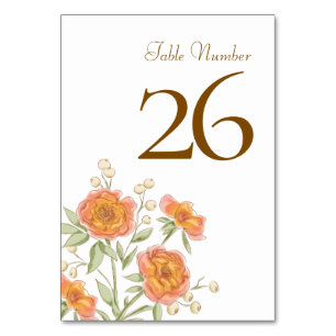 Orange Rose Wedding Table Number