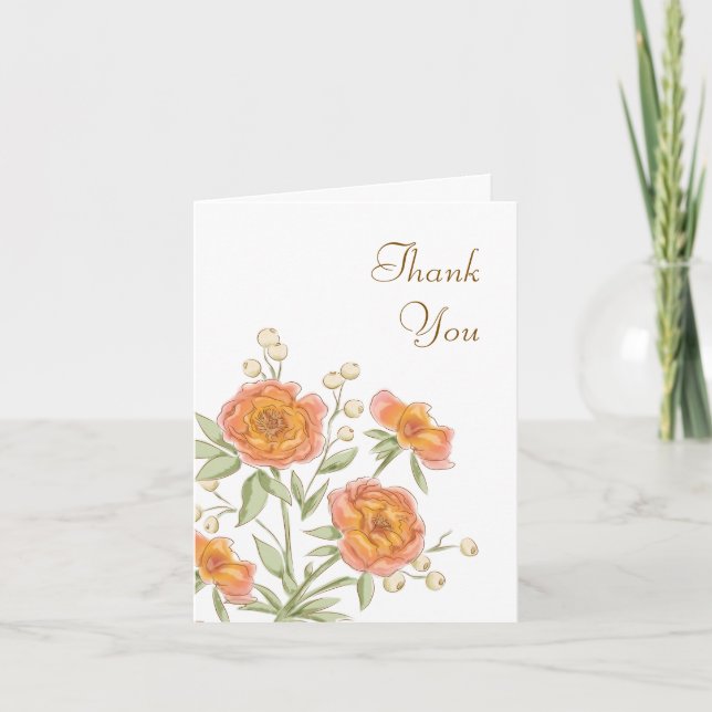 Orange Rose Wedding Thank You Cards (Front)