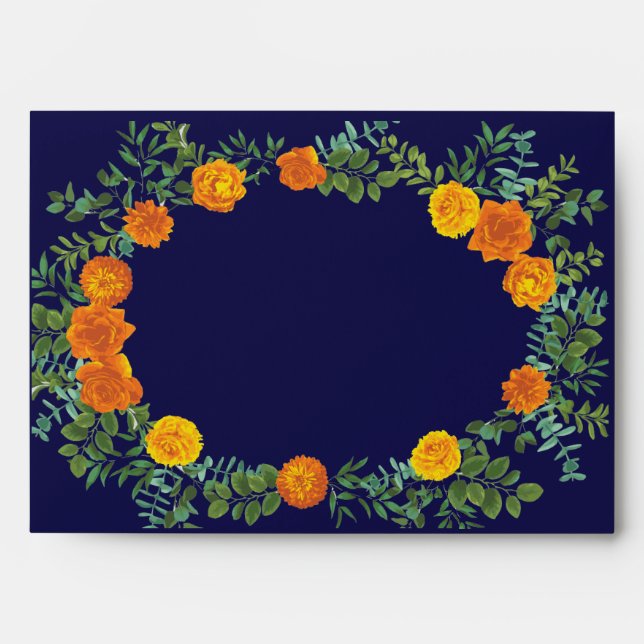 Orange Rose Wedding with Navy Blue Envelope (Front)