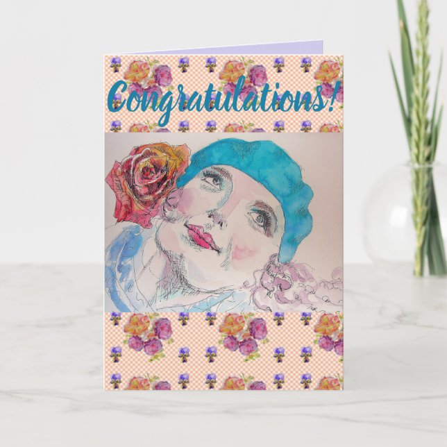 Orange Rose Woman Floral Conrgatulations art Card (Front)