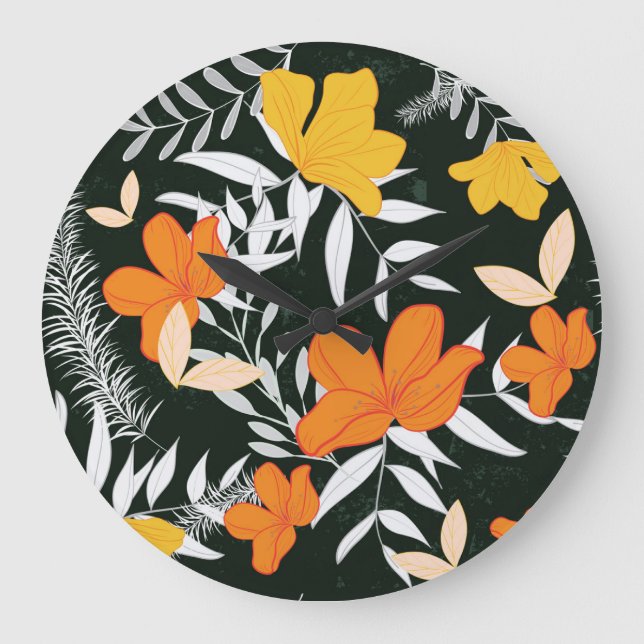 Orange Roses: Abstract Botanical. Large Clock (Front)