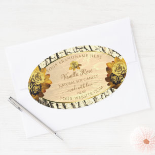 Orange Roses Light Brown Wood Grain Product Labels