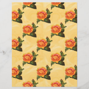 Orange Roses on Yellow Background Scrapbook Paper
