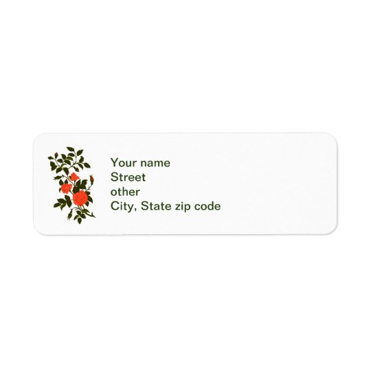 Orange Roses Vintage Lineart Return Address Label