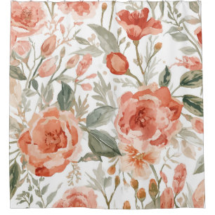 Orange Roses Watercolor Botanical Coral Floral