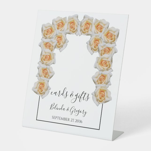 Orange Roses Wedding Cards & Gifts Pedestal Sign (Front)