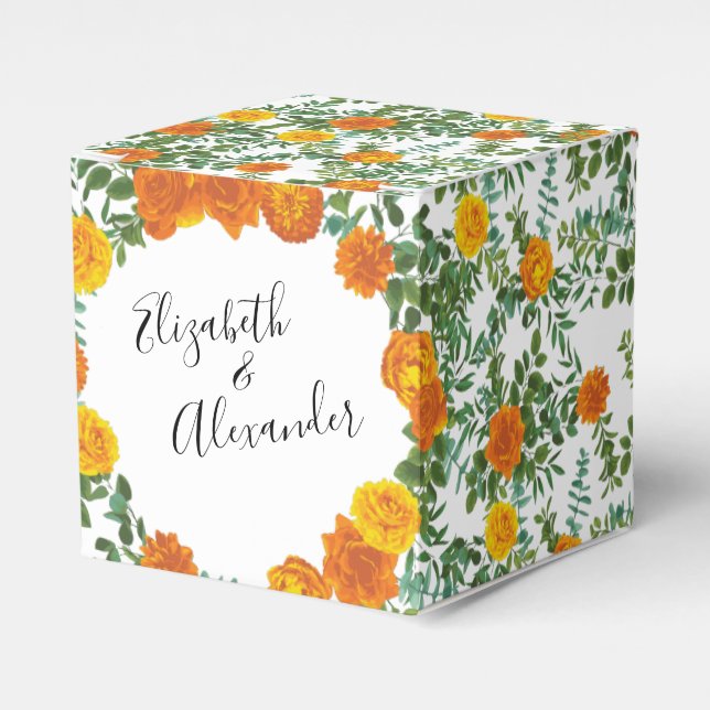 Orange Roses Wedding Floral Modern Favor Box (Front Side)
