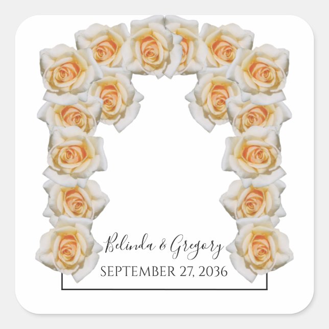 Orange Roses Wedding Square Sticker (Front)