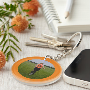 Orange Round Sport Photo Keychain