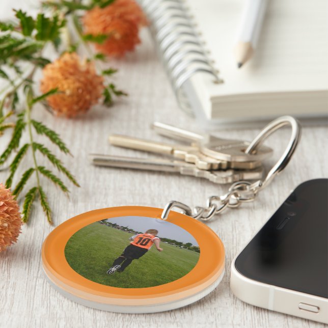 Orange Round Sport Photo Keychain (Front Right)