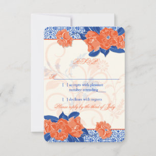 Orange Royal Blue Floral Wedding RSVP Reply
