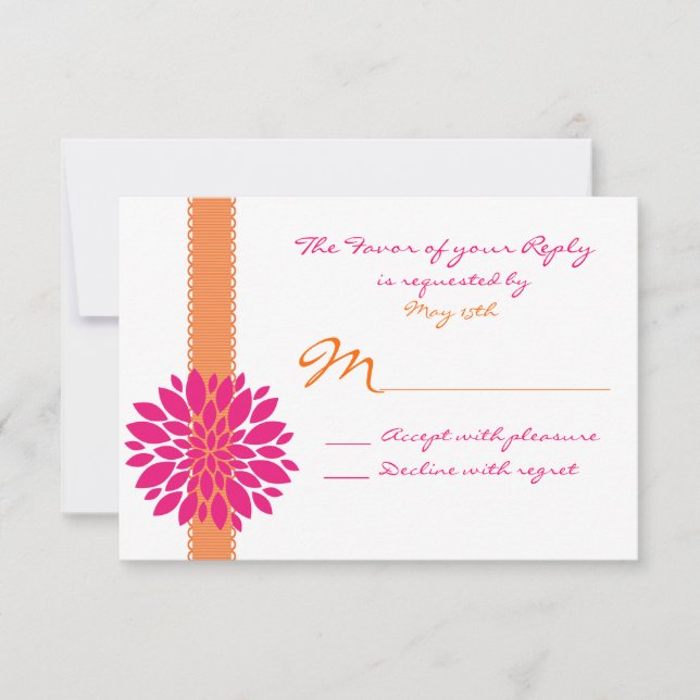 Orange Ruban rose Fleur Mariage RSVP Répondre Cart (Devant)