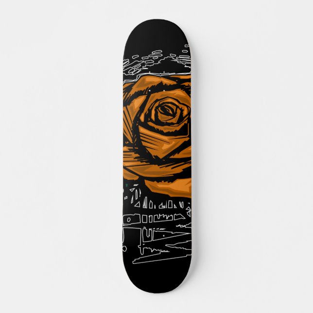 Orange Rugged Rose Graffiti Art • Urban Street Skateboard (Front)