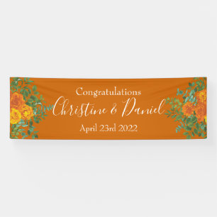 Orange & Rust Fall Peony & Rose Floral Wedding Banner