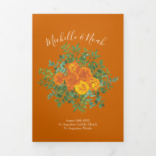 Orange & Rust Fall Peony Rose Programmes de mariag