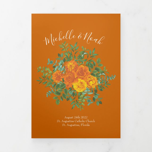 Orange & Rust Fall Peony Rose Programmes de mariag (Page de couverture)