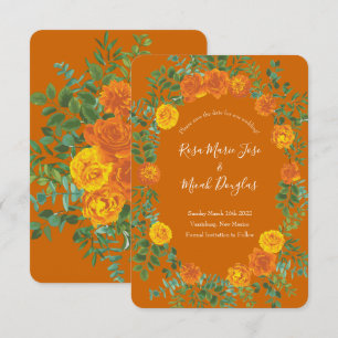 Orange & Rust Fall Peony Rose Wedding Save Date Invitation