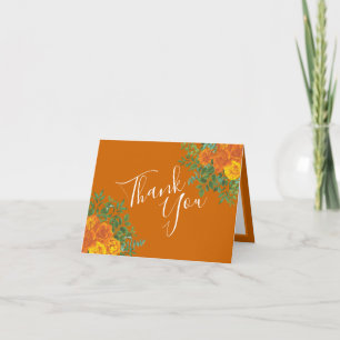 Orange & Rust Fall Peony Rose Wedding Thank You Card