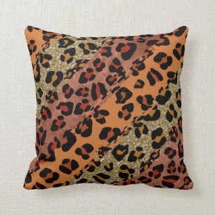 *~* Orange Rust Glitter Leopard Animal Pattern Throw Pillow