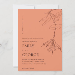 ORANGE RUST LINE DRAWING FLORAL WEDDING INVITE