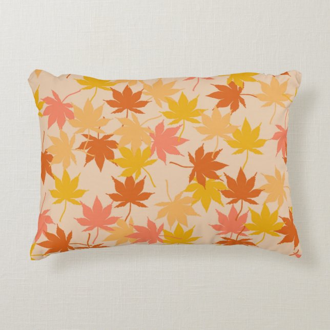 Orange Rustic Botanical Maple Leaves Pattern Fall  Accent Pillow (Front)