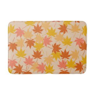Orange Rustic Botanical Maple Leaves Pattern Fall Bath Mat