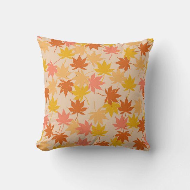 Orange Rustic Botanical Maple Leaves Pattern Fall  Throw Pillow (Front)