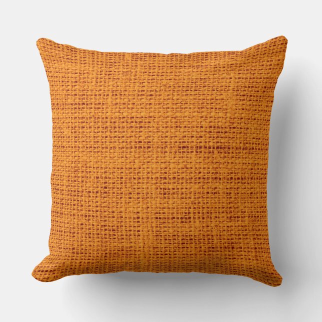 Orange Rustic Burlap Linen Throw Pillow (Front)