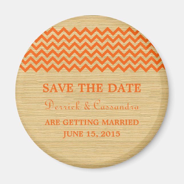 Orange Rustic Chevron Save the Date Magnet (Front)