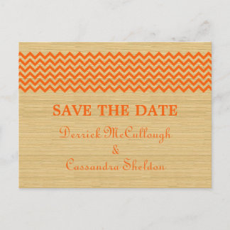Orange Rustic Chevron Save the Date Postcard