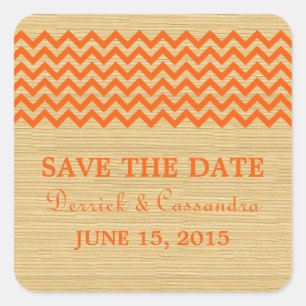 Orange Rustic Chevron Save the Date Stickers