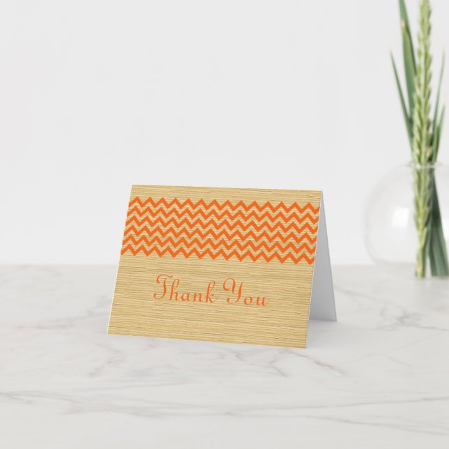 Orange Rustic Chevron Thank You Card (Front)