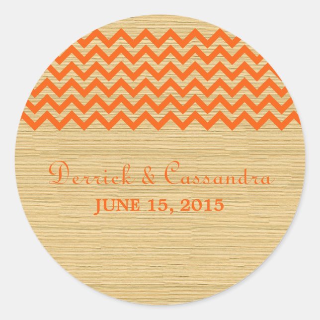 Orange Rustic Chevron Wedding Stickers (Front)