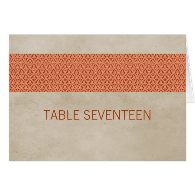 Orange Rustic Damask Table Number Card (Front Horizontal)