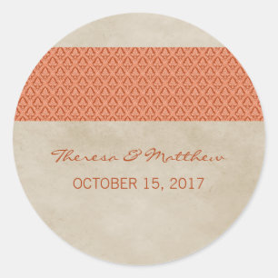 Orange Rustic Damask Wedding Stickers