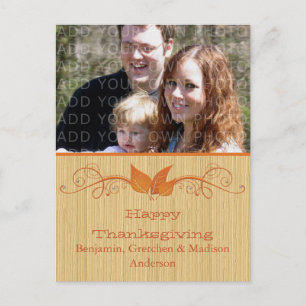Orange Rustic Leaves Thanksgiving Photo Postcard