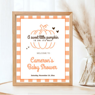 Orange Rustic Little Pumpkin Baby Shower Welcome Poster