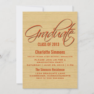 Orange Rustic Script Graduation Invite