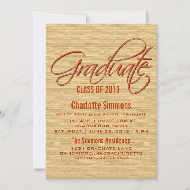 Orange Rustic Script Invitation de graduation (Devant)