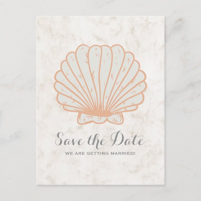 Orange Rustic Seashell Enregistrer la date Carte p (Devant)