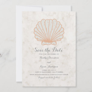 Orange Rustic Seashell Save the Date Invite