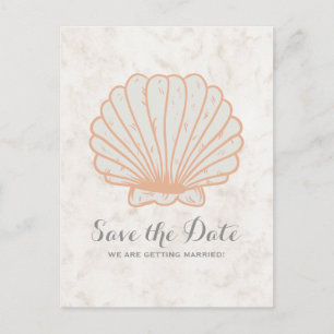 Orange Rustic Seashell Save the Date Postcard