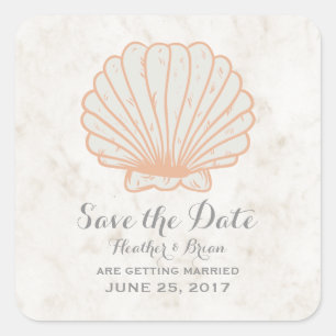 Orange Rustic Seashell Save the Date Square Sticker