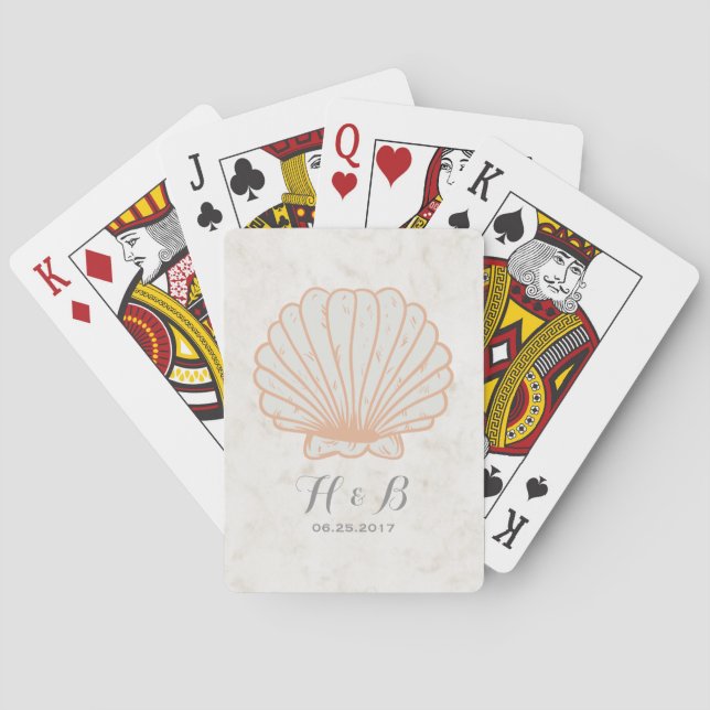 Orange Rustic Seashell Wedding Playing Cards (Back)