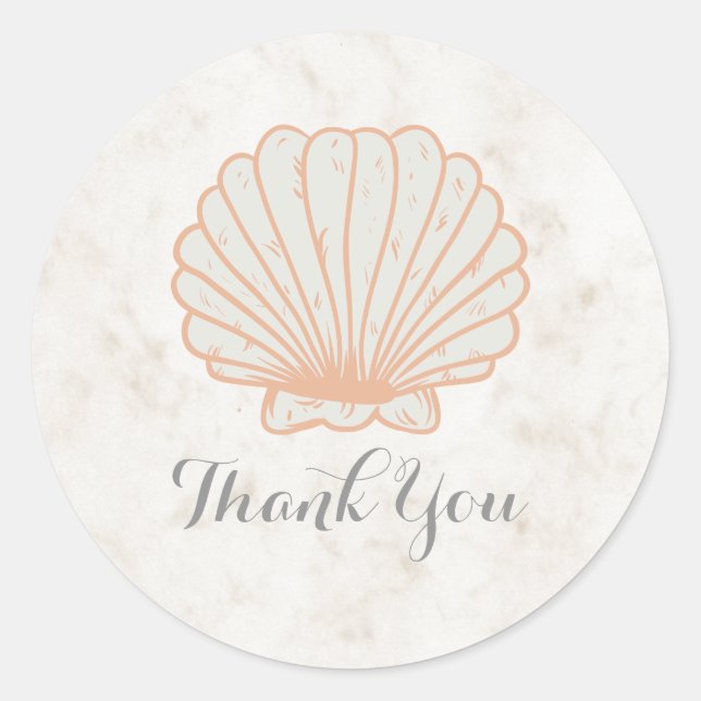 Orange Rustic Seashell Wedding Thank You Classic Round Sticker (Front)